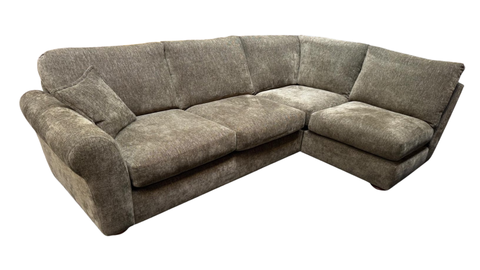 Outlet | Mellow - Small Open End Corner - Soft Woven Chenille - Olive (Dark Wood Feet) - Right Hand Facing