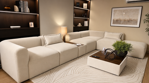 Outlet | Aura - 5 Piece Open End with Footstool, Side Table & Coffee Table | Rearrangeable Modular Sofa