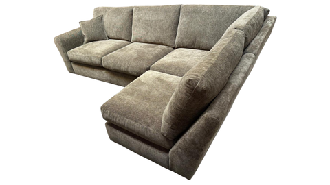 Outlet | Mellow - Small Open End Corner - Soft Woven Chenille - Olive (Dark Wood Feet) - Right Hand Facing