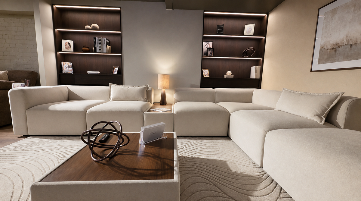 Outlet | Aura - 5 Piece Open End with Footstool, Side Table & Coffee Table | Rearrangeable Modular Sofa